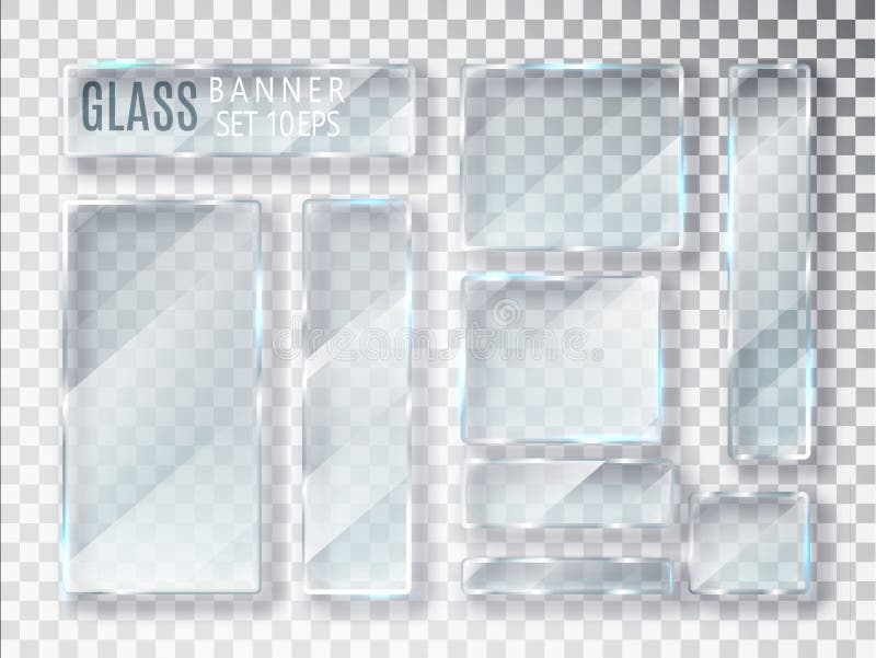 Placas transparentes de vidro ajustadas Vector as bandeiras modernas de vidro isoladas no fundo transparente Vidro liso Projeto 3 ilustração stock Placas transparentes de vidro ajustadas Vector as bandeiras modernas de vidro isoladas no fundo transparente Vidro liso Projeto 3 ilustração stock