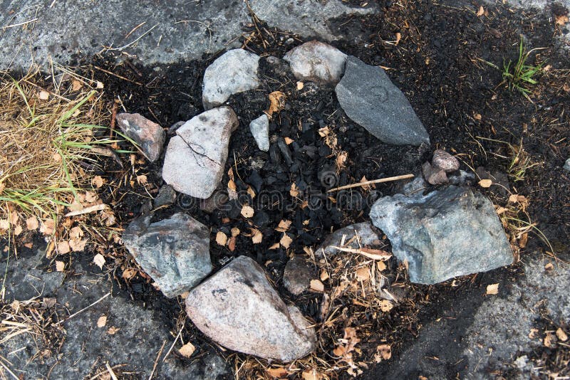 Place for a Fire on Stony Ground. Embers from the Fire, Lined with Stones To Limit the Paths of