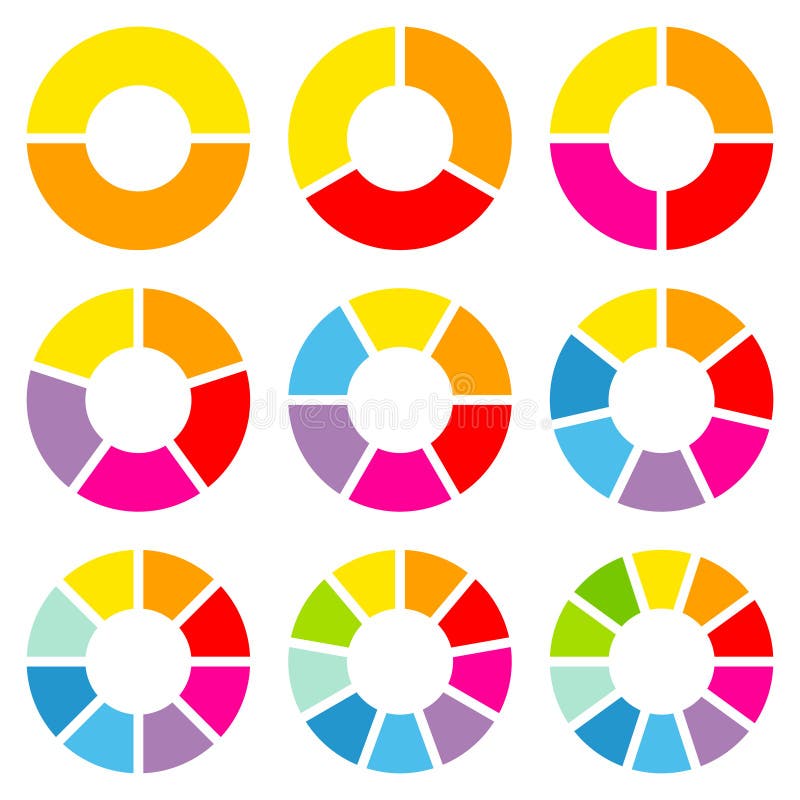 Place réglée de couleur différente ronde d'arc-en-ciel de neuf diagrammes en secteurs illustration stock Place réglée de couleur différente ronde d'arc-en-ciel de neuf diagrammes en secteurs illustration stock