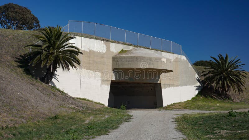 Paul D Bunker Battery gun emplacement in San Pedro, California. Built in 1942 for WWII coastal defense. Once armed with a 16-inch naval gun. Paul D Bunker Battery gun emplacement in San Pedro, California. Built in 1942 for WWII coastal defense. Once armed with a 16-inch naval gun.