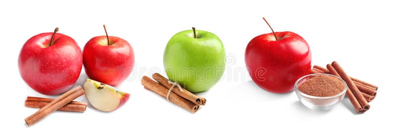 Placez avec de la cannelle aromatique et les pommes fraîches photographie stock Placez avec de la cannelle aromatique et les pommes fraîches photographie stock