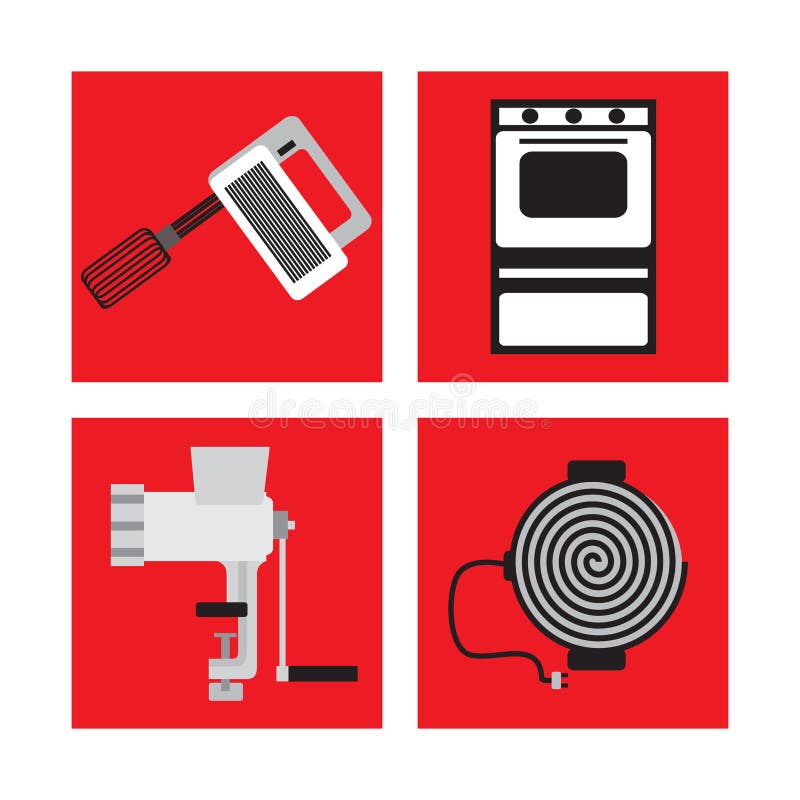 Placez avec des appareils de cuisine dans le rétro style, mélangeur, hachoir, cuisinière à gaz, fourneau électrique illustration libre de droits Placez avec des appareils de cuisine dans le rétro style, mélangeur, hachoir, cuisinière à gaz, fourneau électrique illustration libre de droits