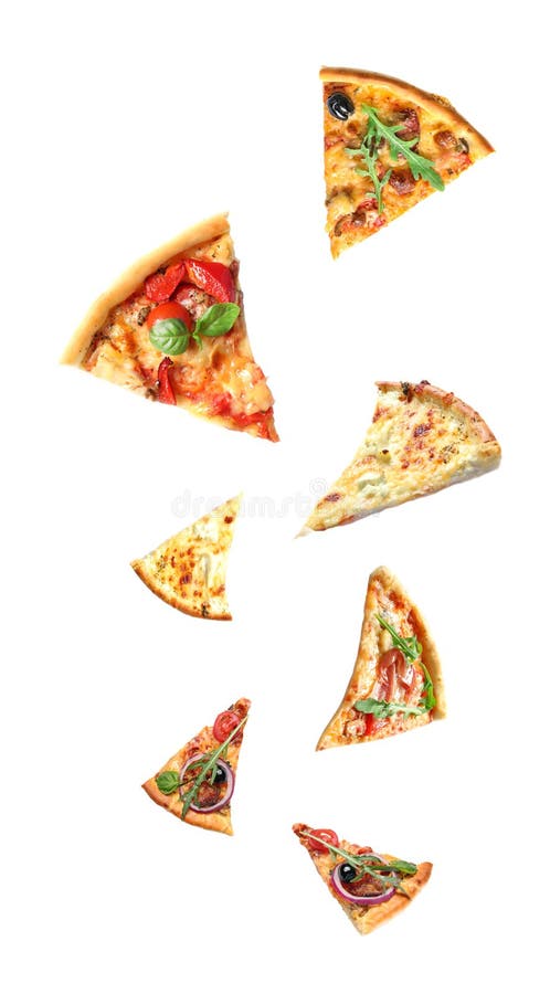 Placez avec différentes tranches en baisse de pizza photos libres de droits Placez avec différentes tranches en baisse de pizza photos libres de droits