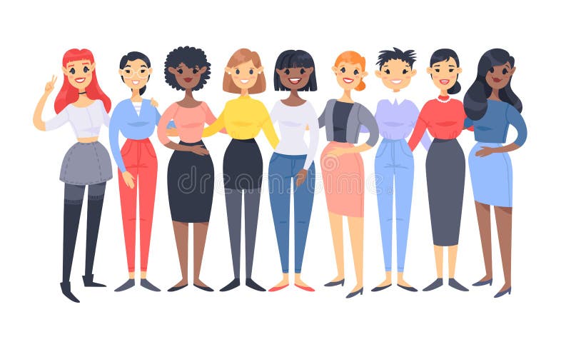 Placez d'un groupe de diff?rentes femmes Caract?res de style de bande dessin?e de diff?rentes courses Caucasien, Asiatique et Afr illustration libre de droits Placez d'un groupe de diff?rentes femmes Caract?res de style de bande dessin?e de diff?rentes courses Caucasien, Asiatique et Afr illustration libre de droits