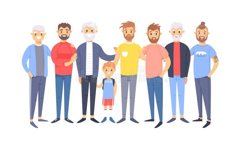 Placez d'un groupe de différents hommes caucasiens Caractères européens de style de bande dessinée de différents âges Américain d illustration de vecteur Placez d'un groupe de différents hommes caucasiens Caractères européens de style de bande dessinée de différents âges Américain d illustration de vecteur