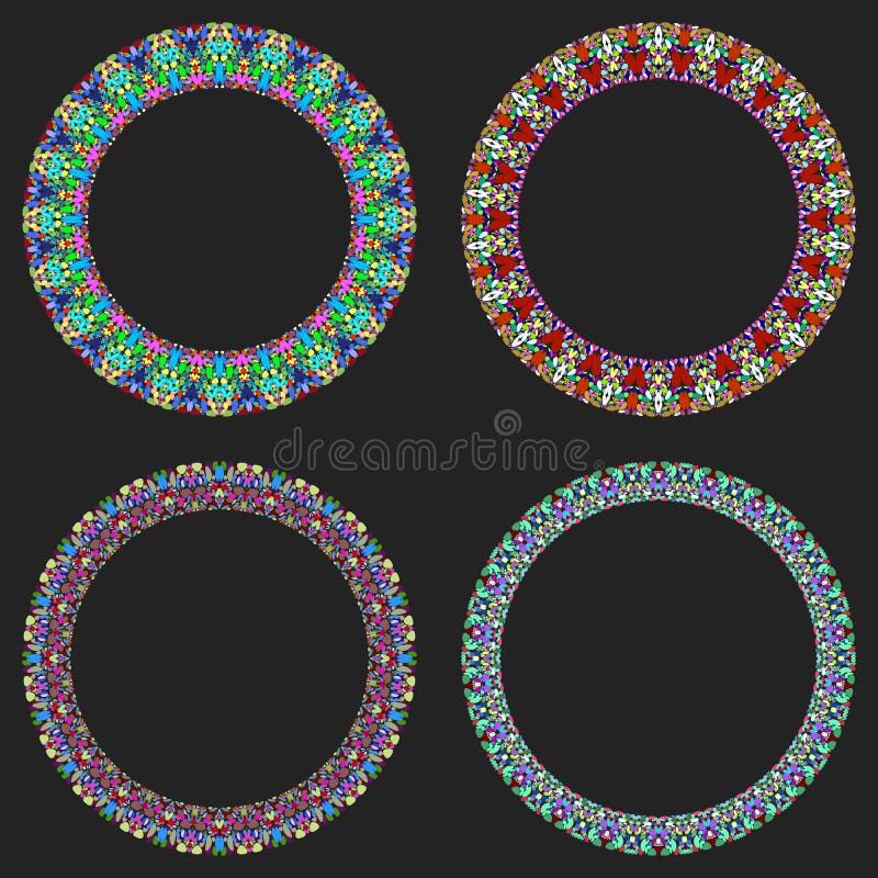 Placez de 4 frontières rondes de mosaïque de gravier - éléments de conception illustration stock Placez de 4 frontières rondes de mosaïque de gravier - éléments de conception illustration stock