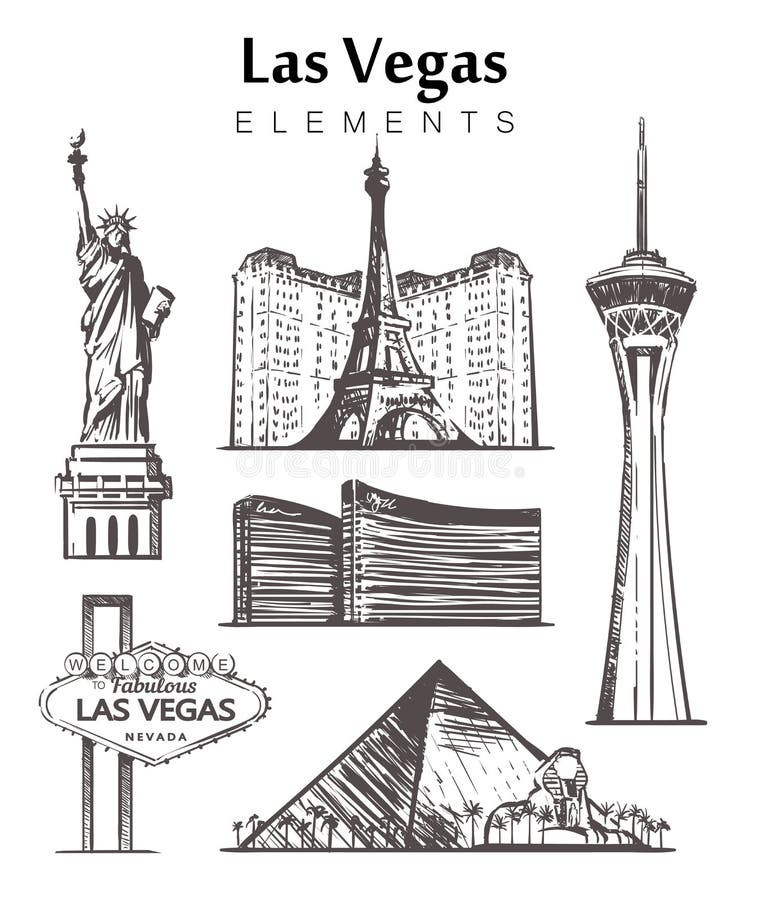Placez de l'illustration tirée par la main de vecteur de croquis d'éléments de bâtiments de Las Vegas illustration stock Placez de l'illustration tirée par la main de vecteur de croquis d'éléments de bâtiments de Las Vegas illustration stock