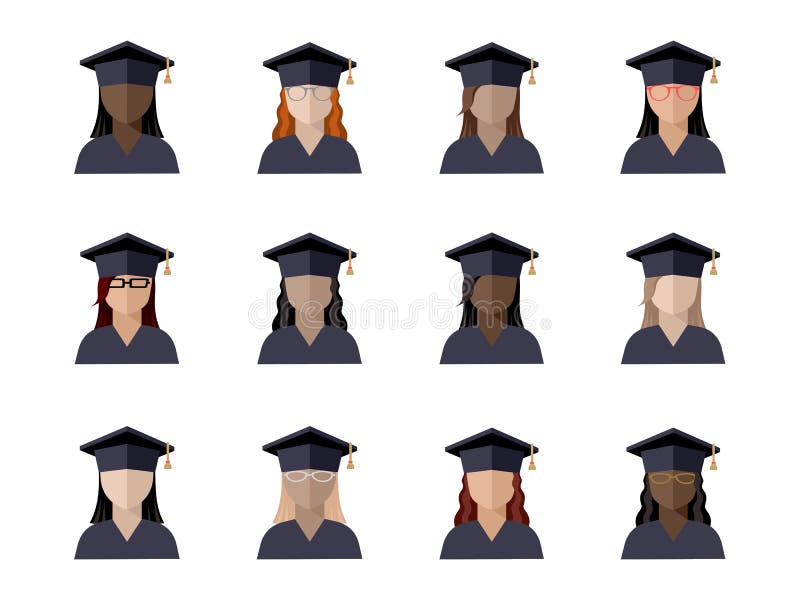 placez de la fille d'étudiants dans un chapeau licencié de différentes courses, nationalités et couleurs de la peau illustration stock placez de la fille d'étudiants dans un chapeau licencié de différentes courses, nationalités et couleurs de la peau illustration stock