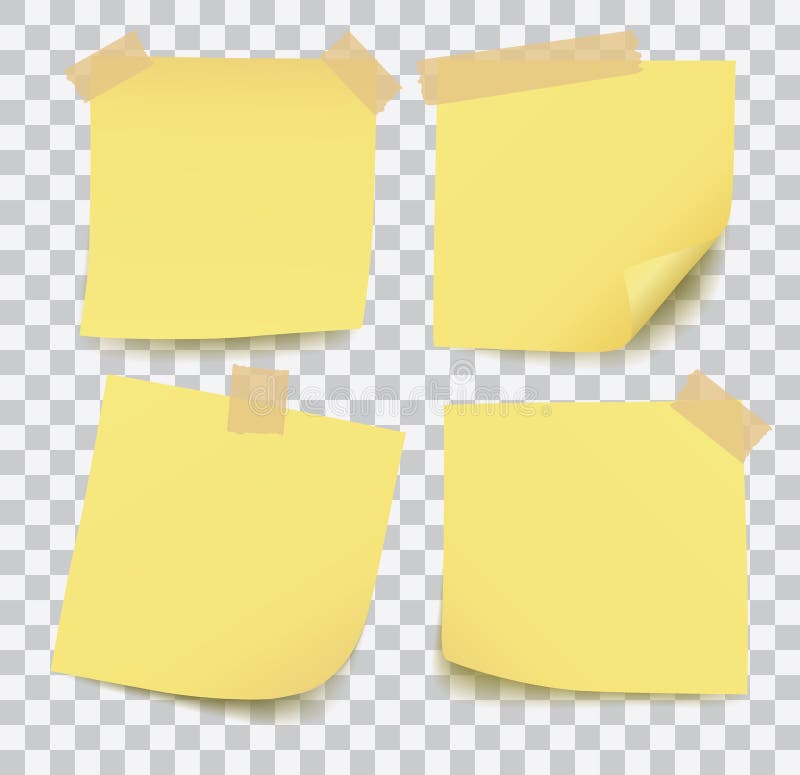 Placez de quatre notes de post-it jaunes de vecteur vide réaliste avec la bande d'isolement sur le fond blanc illustration de vecteur Placez de quatre notes de post-it jaunes de vecteur vide réaliste avec la bande d'isolement sur le fond blanc illustration de vecteur