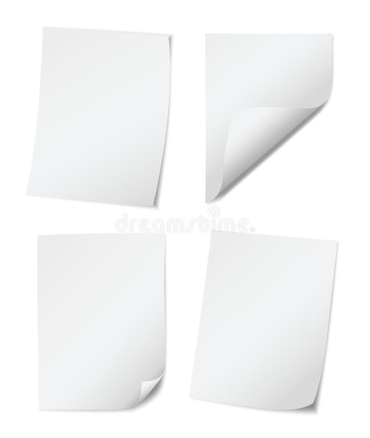 Placez de quatre pages de papier empy blanches avec les bords roulés sur le fond blanc illustration de vecteur Placez de quatre pages de papier empy blanches avec les bords roulés sur le fond blanc illustration de vecteur