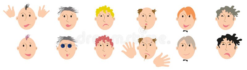 Placez de 12 types différents des visages, des poils, des barbes et d'émotions masculins illustration libre de droits Placez de 12 types différents des visages, des poils, des barbes et d'émotions masculins illustration libre de droits