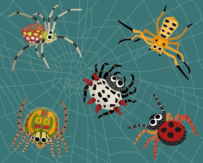 Placez des araignées colorées sur le fond de toile d'araignée illustration de vecteur Placez des araignées colorées sur le fond de toile d'araignée illustration de vecteur