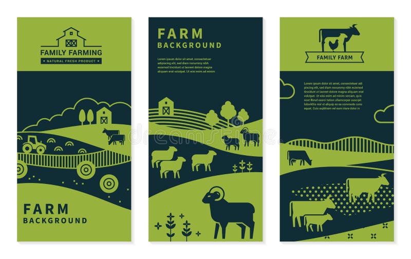 Placez des bannières de vecteur sur des thèmes ruraux, fond de ferme, exploitation familiale agricole illustration stock Placez des bannières de vecteur sur des thèmes ruraux, fond de ferme, exploitation familiale agricole illustration stock