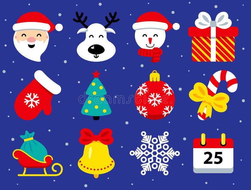 Placez des icônes de Noël dans le style plat sur le bleu illustration stock Placez des icônes de Noël dans le style plat sur le bleu illustration stock