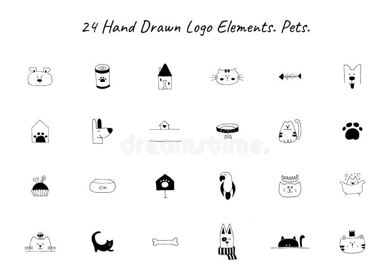 Placez des icônes tirées par la main de vecteur, animaux domestiques Éléments de logo pour des affaires relatives d'animaux famil illustration libre de droits Placez des icônes tirées par la main de vecteur, animaux domestiques Éléments de logo pour des affaires relatives d'animaux famil illustration libre de droits
