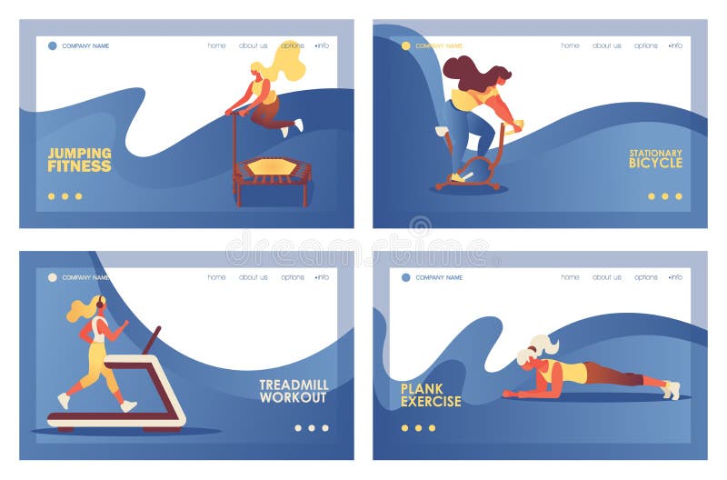 Placez des pages ou des calibres de débarquement horizontaux de bannière pour le gymnase ou le club de sport Femmes pulsant sur l illustration de vecteur Placez des pages ou des calibres de débarquement horizontaux de bannière pour le gymnase ou le club de sport Femmes pulsant sur l illustration de vecteur
