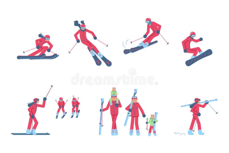 Placez des skieurs et du surfeur illustration stock Placez des skieurs et du surfeur illustration stock