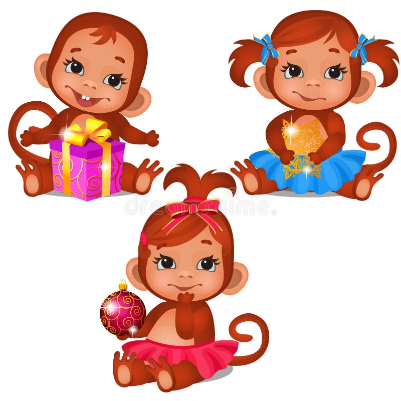 Placez du singe mignon d'enfants jouant avec des cadeaux de Noël d'isolement sur un fond blanc Croquis de Noël de fête illustration libre de droits Placez du singe mignon d'enfants jouant avec des cadeaux de Noël d'isolement sur un fond blanc Croquis de Noël de fête illustration libre de droits