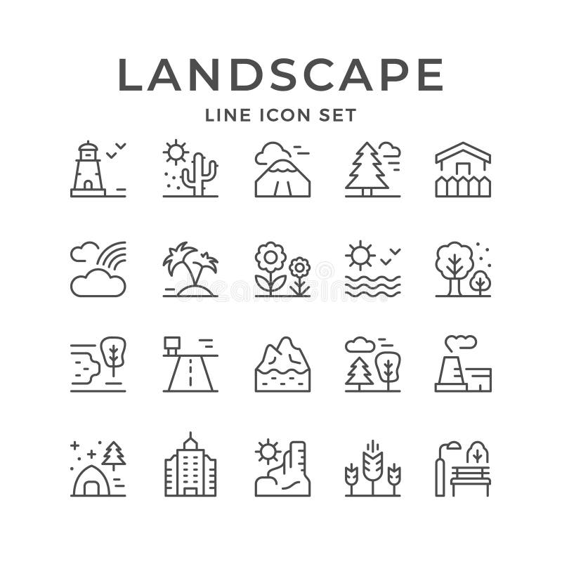 Placez la ligne icônes d'ensemble de paysage illustration stock Placez la ligne icônes d'ensemble de paysage illustration stock