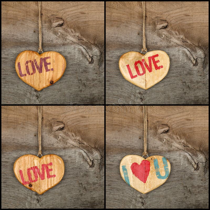 Placez le message d'amour de valentines de collage le coeur qu'en bois se connecte rugueux photographie stock libre de droits Placez le message d'amour de valentines de collage le coeur qu'en bois se connecte rugueux photographie stock libre de droits
