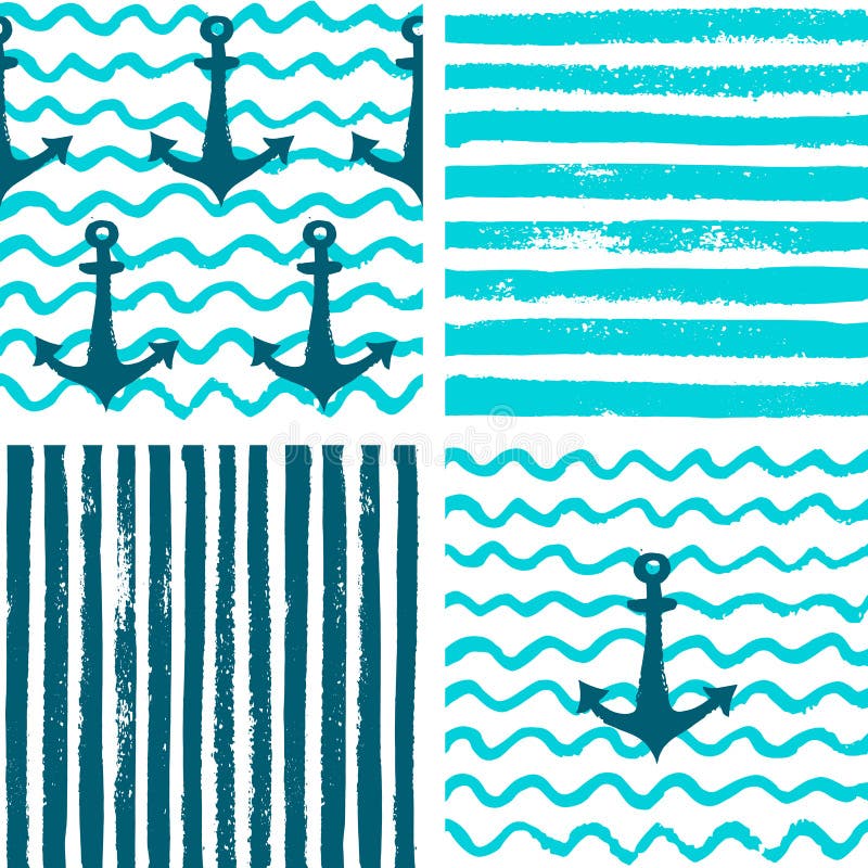 Placez le modèle sans couture barré par aspiration de main, fond nautique pour votre conception illustration stock Placez le modèle sans couture barré par aspiration de main, fond nautique pour votre conception illustration stock