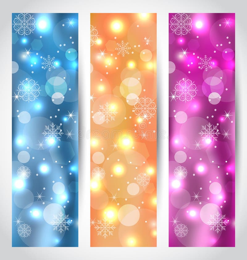 Placez les bannières rougeoyantes de Noël avec des flocons de neige illustration de vecteur Placez les bannières rougeoyantes de Noël avec des flocons de neige illustration de vecteur