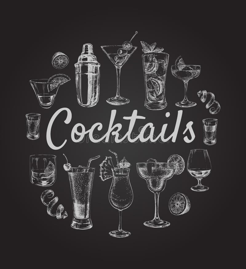 Gribouillez Les Cocktails De Croquis Et Les Boissons D'alcool En