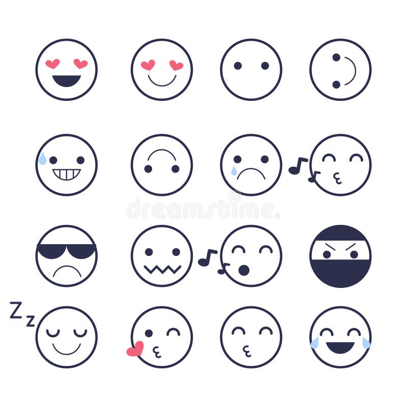 Placez les icônes souriantes pour des applications et la causerie Émoticônes avec différentes émotions d'isolement sur le fond bl illustration stock Placez les icônes souriantes pour des applications et la causerie Émoticônes avec différentes émotions d'isolement sur le fond bl illustration stock
