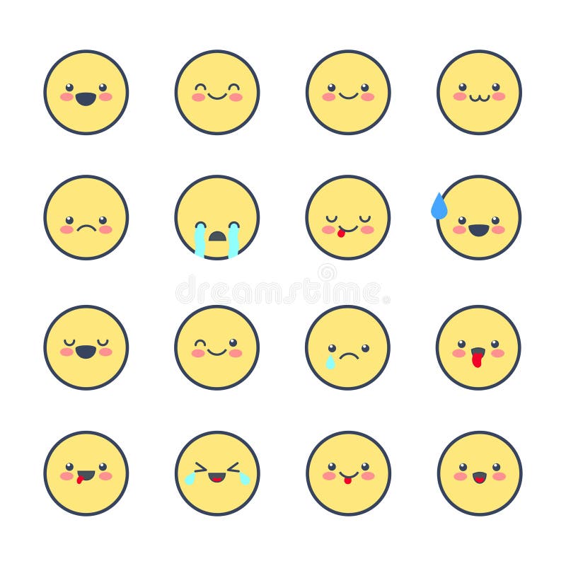 Placez les icônes souriantes pour des applications et la causerie Émoticônes avec différentes émotions d'isolement sur le fond bl illustration stock Placez les icônes souriantes pour des applications et la causerie Émoticônes avec différentes émotions d'isolement sur le fond bl illustration stock