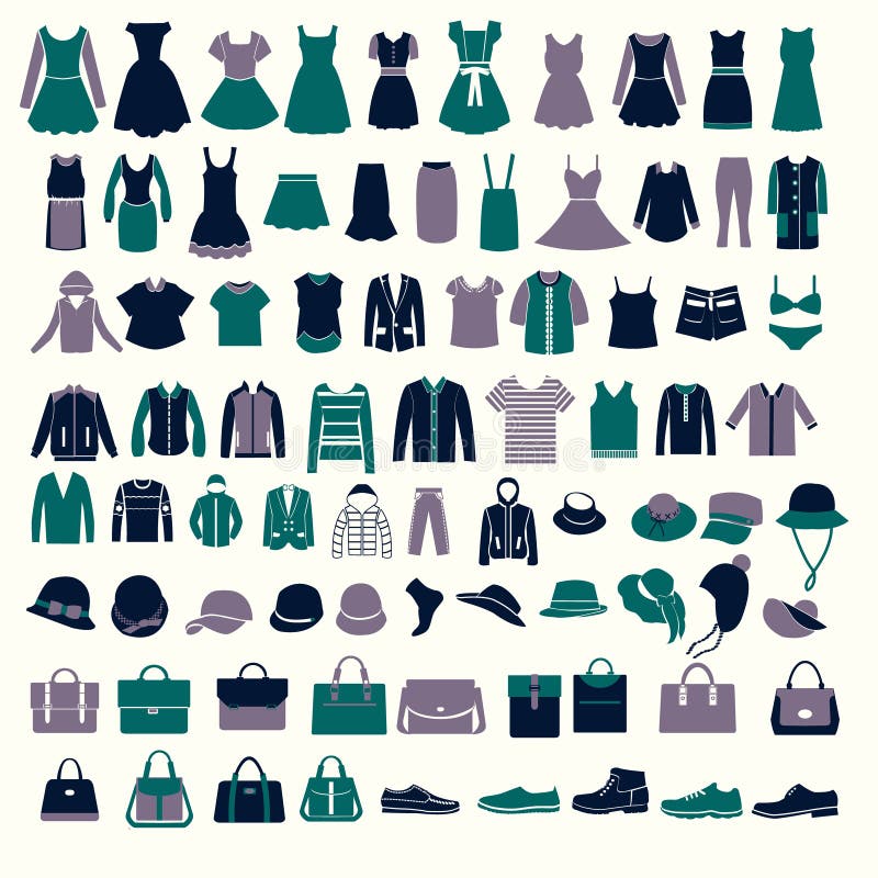Placez les silhouettes des hommes de collection de mode et des vêtements de femmes illustration stock Placez les silhouettes des hommes de collection de mode et des vêtements de femmes illustration stock