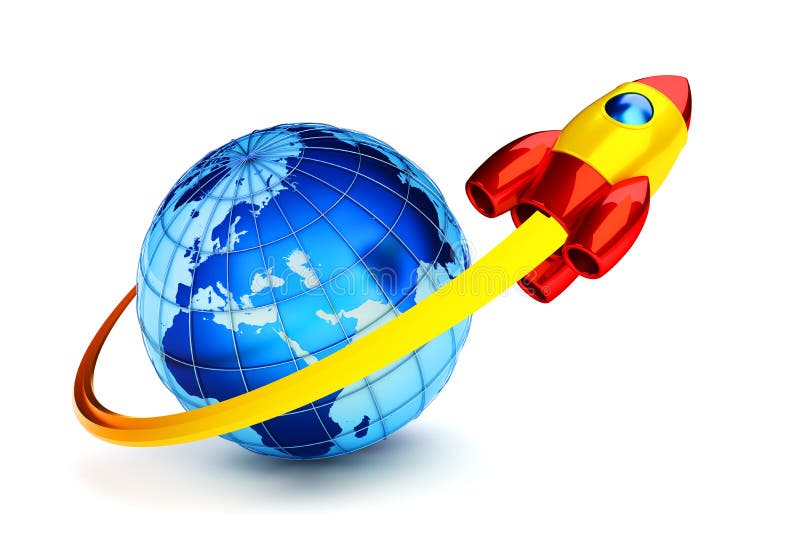 Placing the spaceship into a Earth orbit. Rocket s stock illustration Placing the spaceship into a Earth orbit. Rocket s stock illustration