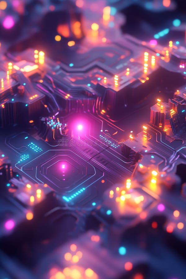 Placă de circuite abstracte futuriste cu lumini neon și efecte strălucire vector illustration