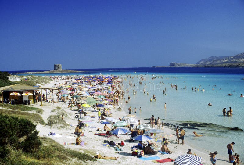 Plage De Pelosa De La Sardaigne Image stock Image du île, célèbre