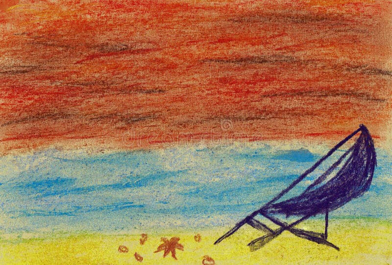 Plage et mer dans un coucher du soleil illustration libre de droits Plage et mer dans un coucher du soleil illustration libre de droits