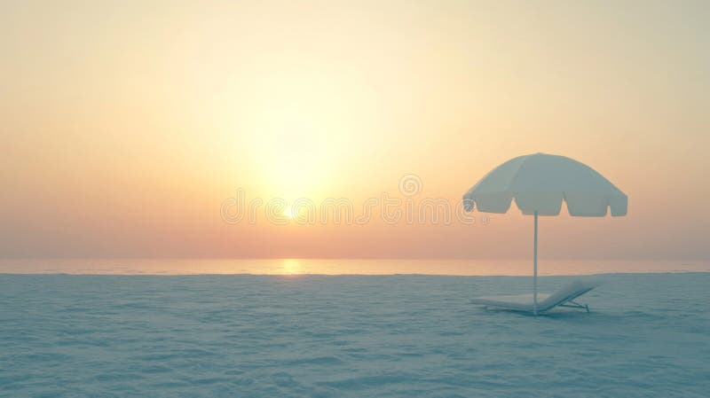Plage Sunrise paisible avec Parapluie blanc illustration stock