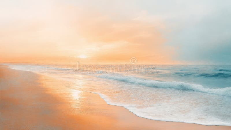 Plage Sunrise paisible Couleurs pastel et vagues douces illustration libre de droits