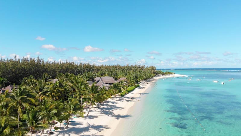 Plage tropicale de luxe à Maurice Plage avec des palmiers et l'océan bleu Vue aérienne banque de vidéos