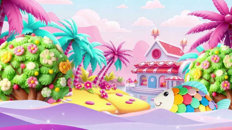 Plage tropicale douce avec poissons et palmiers illustration libre de droits
