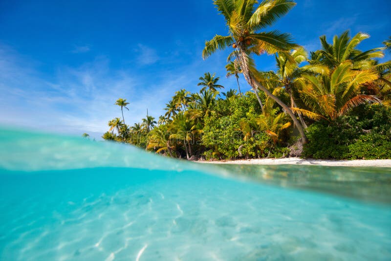 Plage tropicale renversante à l'île exotique dans Pacifique photo libre de droits Plage tropicale renversante à l'île exotique dans Pacifique photo libre de droits