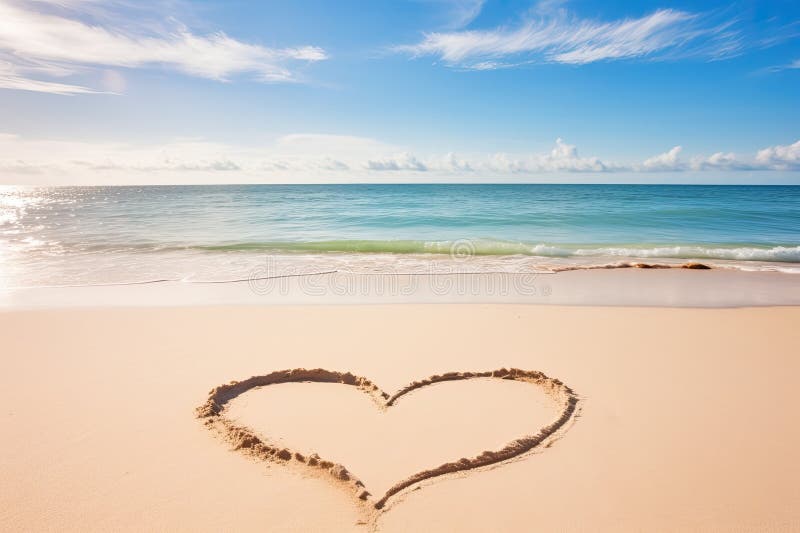 epic beach with beautiful sand and heart drawn on the sand, AI generated. epic beach with beautiful sand and heart drawn on the sand, AI generated