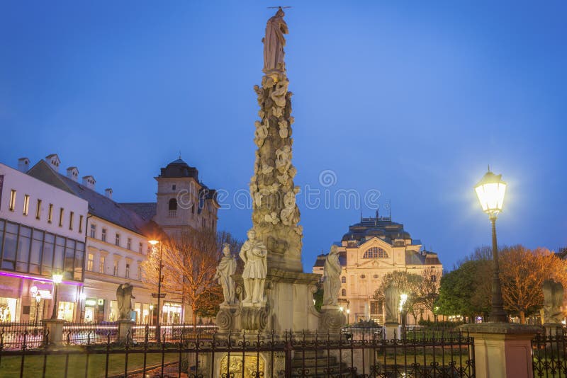 Plague Column in Kosice at night