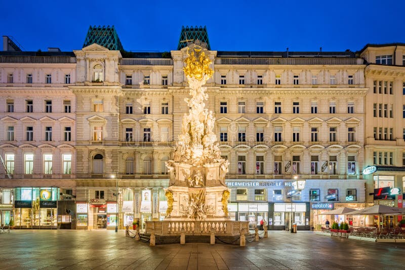 The Plague Column on a street in the inner city of Vienna, Austria