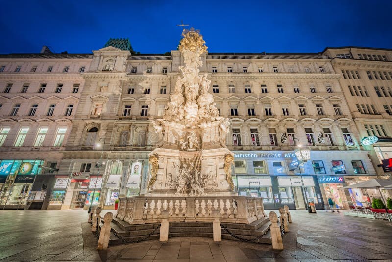 The Plague Column on a street in the inner city of Vienna, Austria