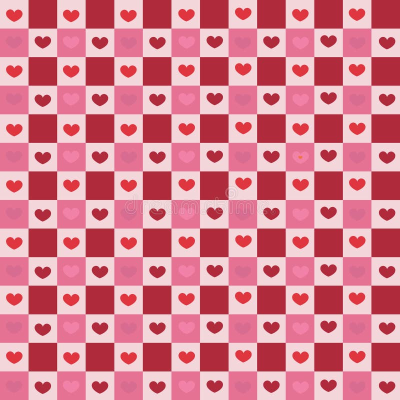 Plaid pattern cute retro hearts Valentine's design seamless fabric pattern vector illustration