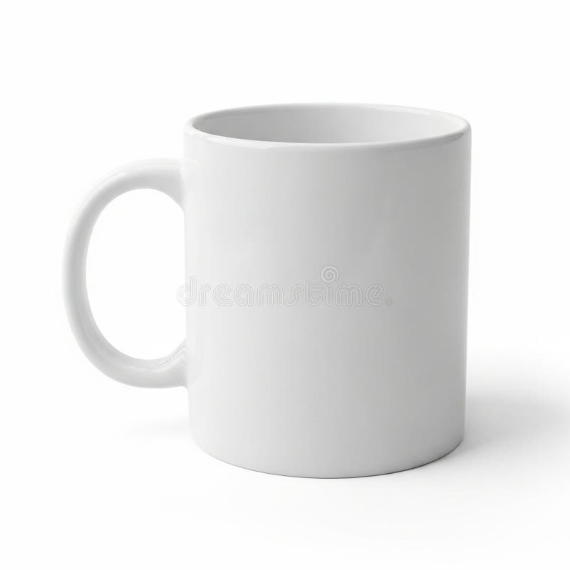 A Plain White Ceramic Mug With A Handle On A White Background porcelain royalty free illustration