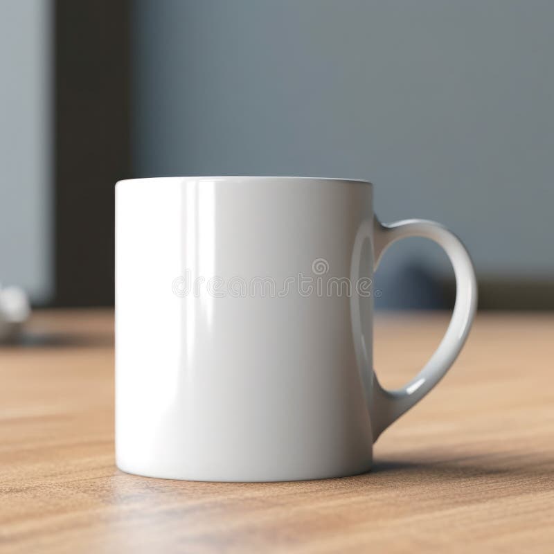 Plain white mug mockup with a table. royalty free illustration