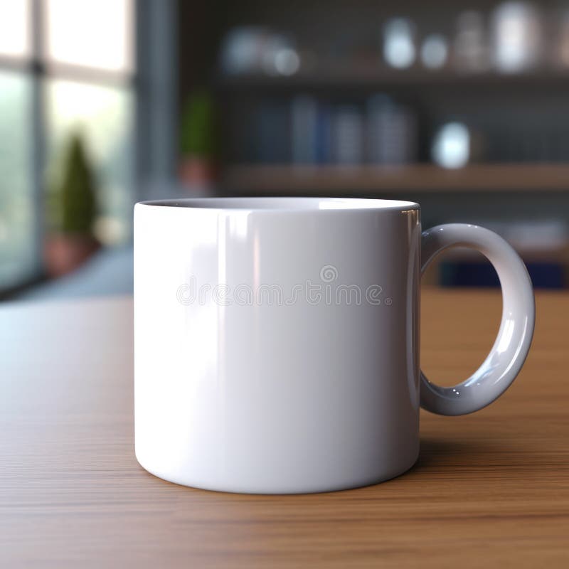 Plain white mug mockup with a table. vector illustration