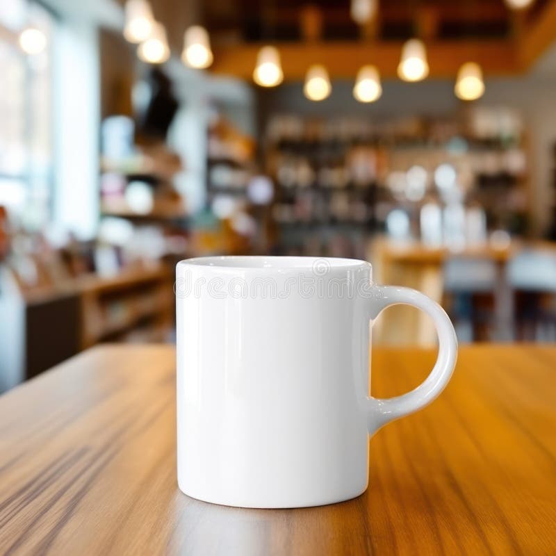 Plain white mug mockup with a table. royalty free illustration