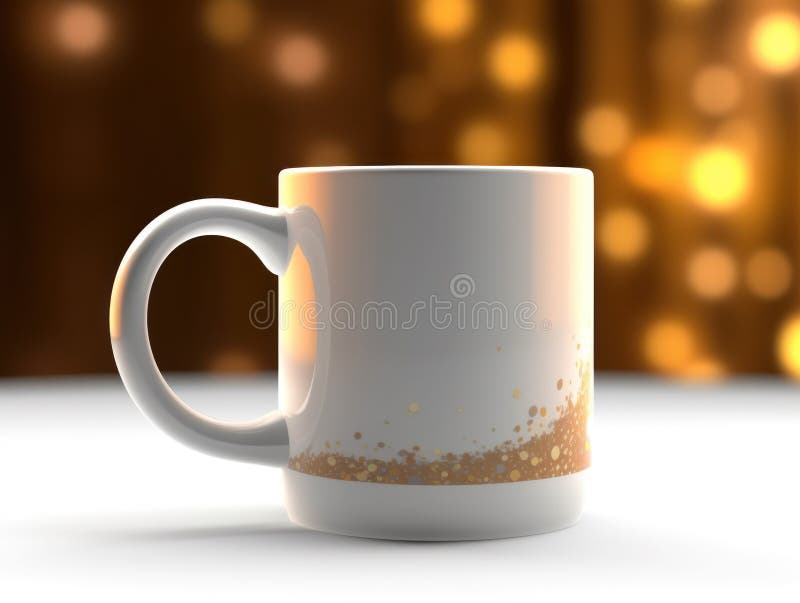 Plain white mug mockup with a table. stock illustration