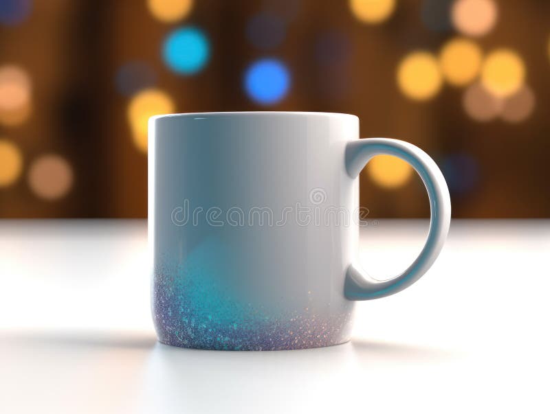 Plain white mug mockup with a table. stock illustration